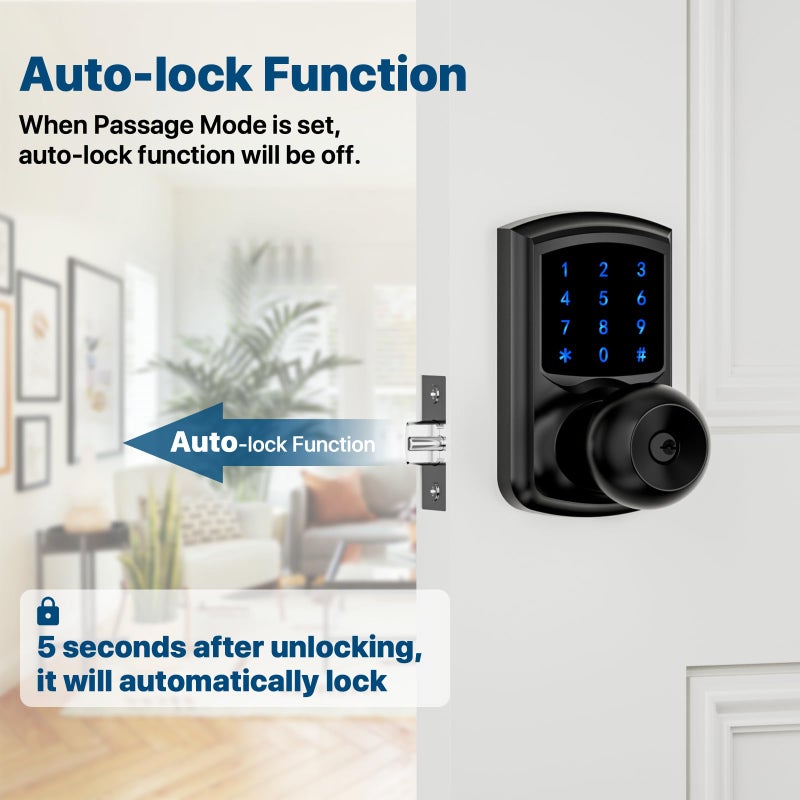 HIDALIFE Keyless Entry Door Lock with Code  Keypad Door Lock with Handle  Touchscreen Door Knob with Keypad  Electronic Door Lock for Front Door Garage Bedroom Home  Auto-Lock  Matte Black - Image 5